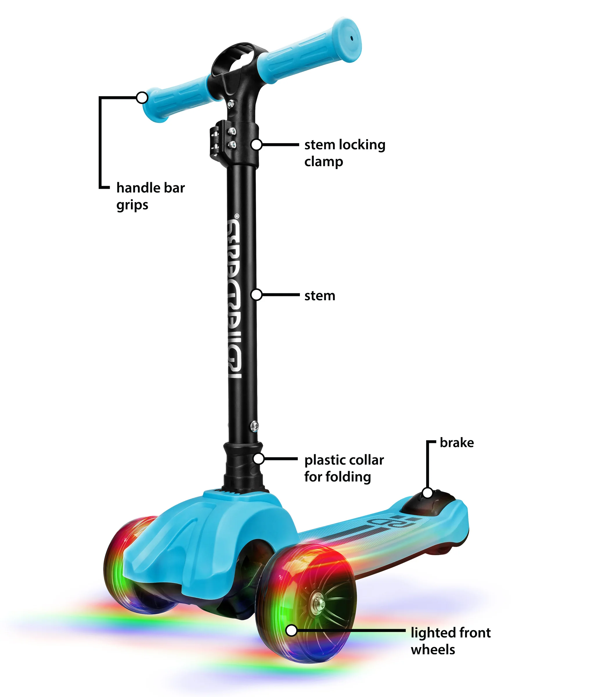Roller Derby Youth 3-Wheel Scooter with Lightup Wheels (Blue) - Image 6